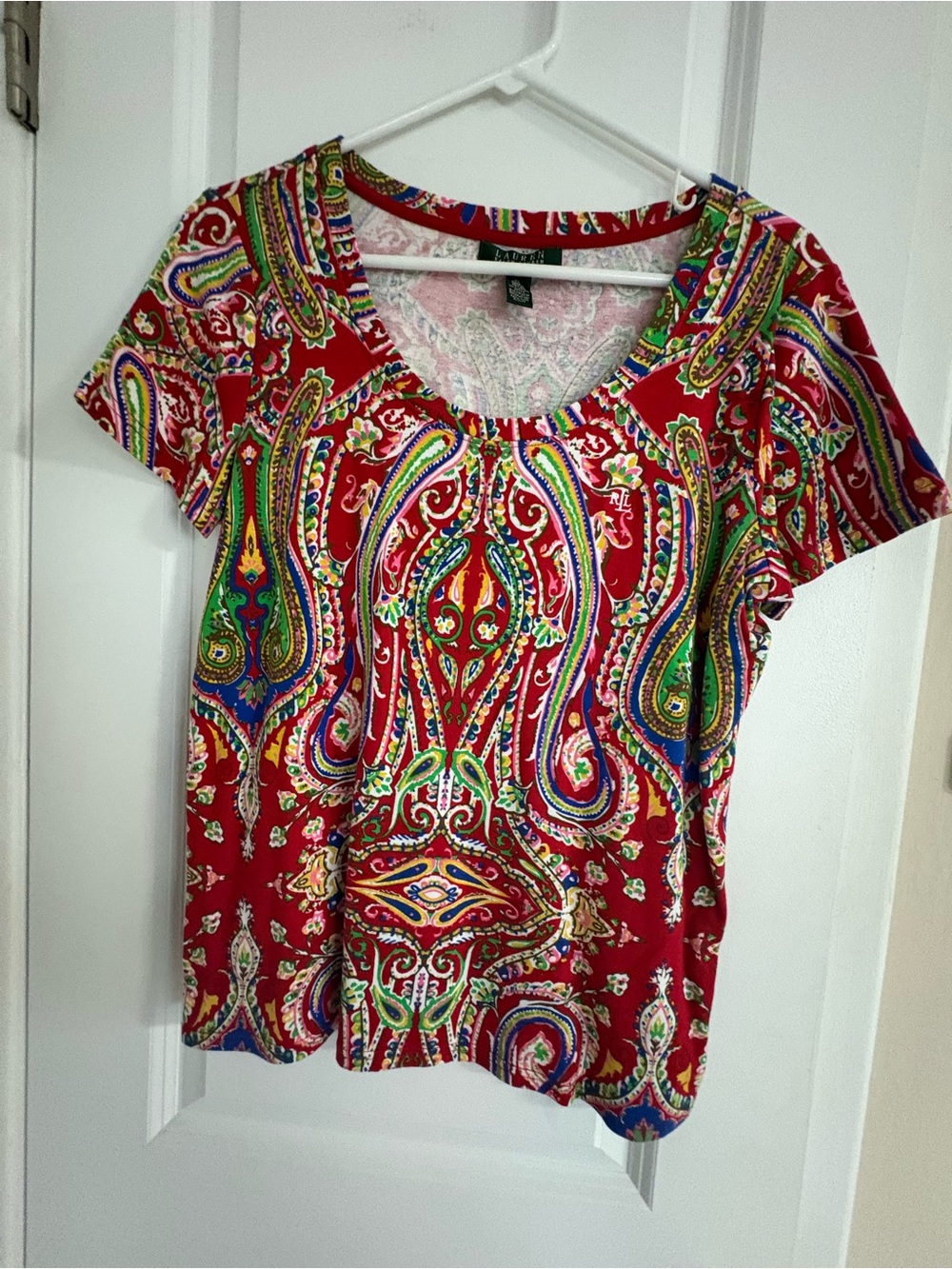 Ralph Lauren Red Paisley ladies shirt Scoop Neck Top XL